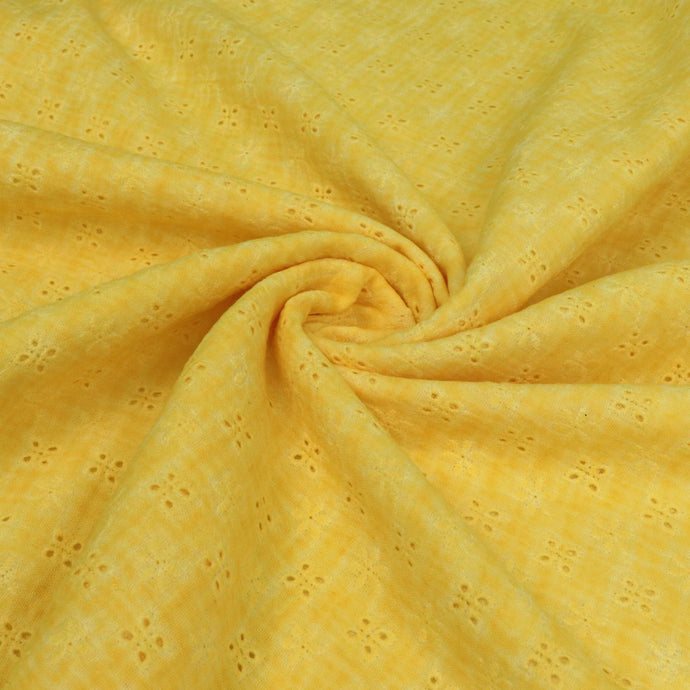 Cotton Double Gauze - Tie Dye Embroidered Floral - Lemon Yellow - END OF BOLT 77cm