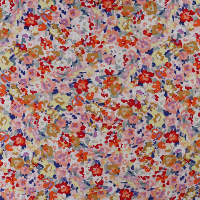 Cotton Lawn - Abstract Blooms - Pink + Red - END OF BOLT 115cm