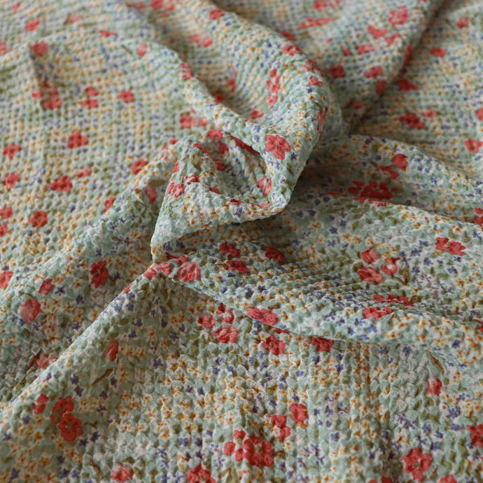 Crinkle Chiffon - Country Garden - Turquoise & Coral - END OF BOLT 166cm