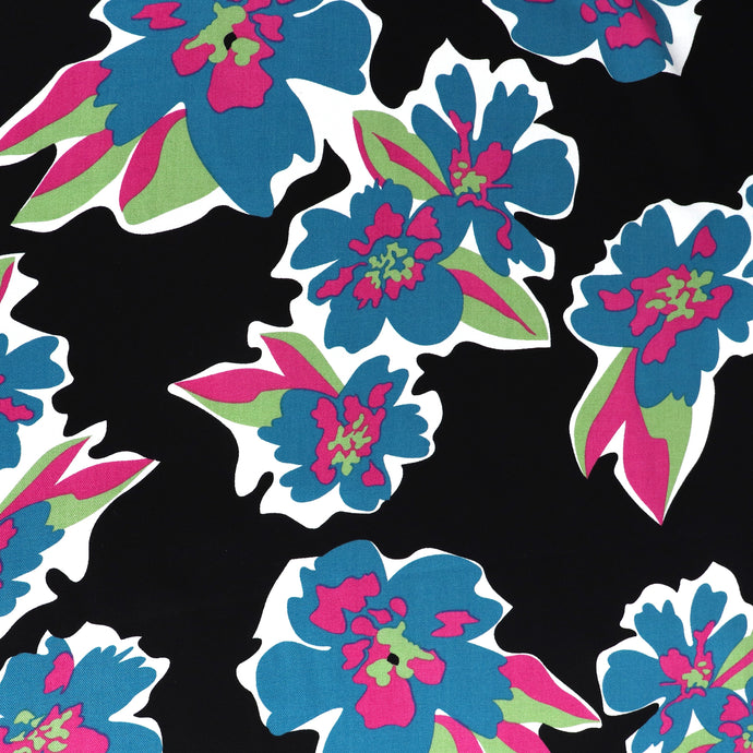 Deadstock Viscose Twill - Bright Blooms - Teal - END OF BOLT 100cm