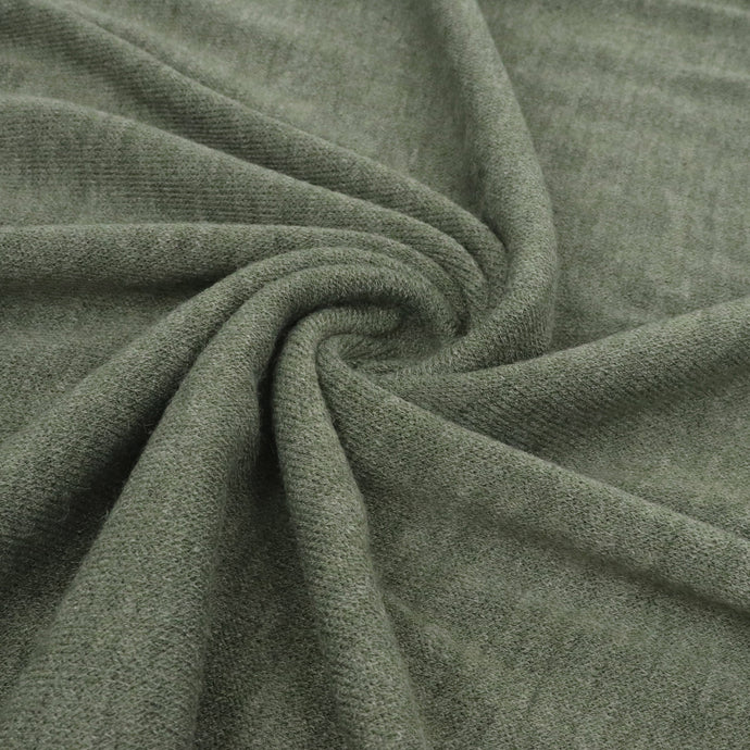 Viscose Blend Sweater Knit - Melange Olive Green - END OF BOLT 115cm