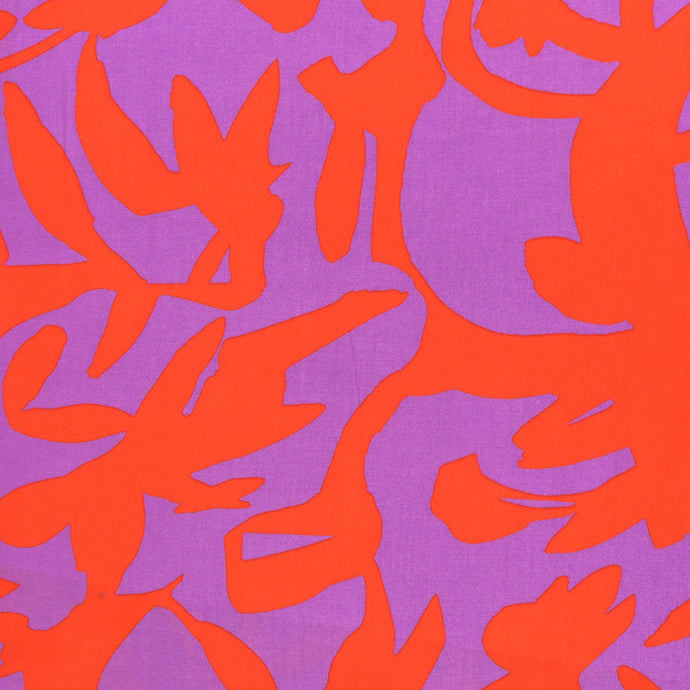 Viscose Poplin - Abstract Art - Purple + Orange  - END OF BOLT 59cm