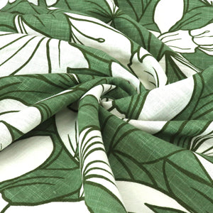 Washed Linen Cotton - Floral Outline - Green - END OF BOLT 57cm