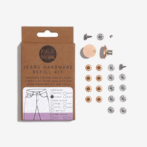 Jeans Hardware Refill Kit - Navy Zipper 19cm & Copper Hardware - Kylie and the Machine
