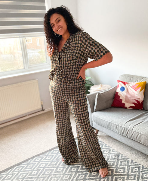 Nerrisa's '70s Faux Jumpsuit in Atelier Jupe Geometrical Print Viscose