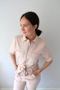 Blanca Flight Suit in Robert Kaufman Light Pink Ventana Twill