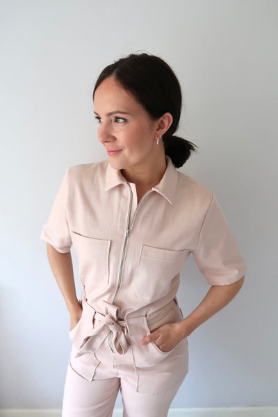 Blanca Flight Suit in Robert Kaufman Light Pink Ventana Twill