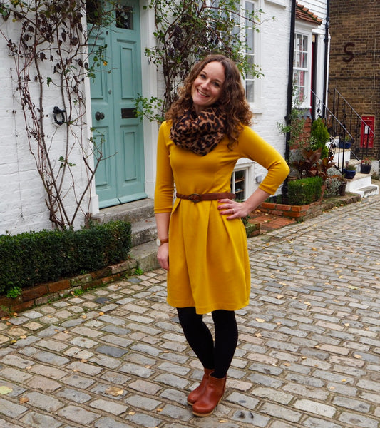 Mel's Sew Over It Emma Dress Made Using Mustard Ponte Di Roma