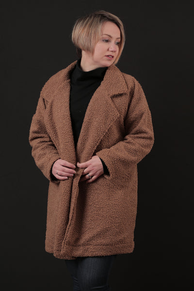 Meet Sewing Sunshine's February Winner Helen and her Helen's Closet Pona Jacket made with teddy fabric