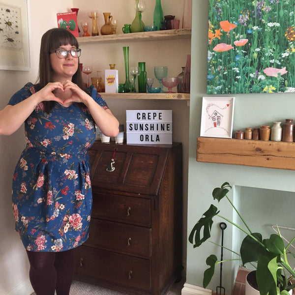 Georgina's French Navy Orla Dress made using our stretch crepe