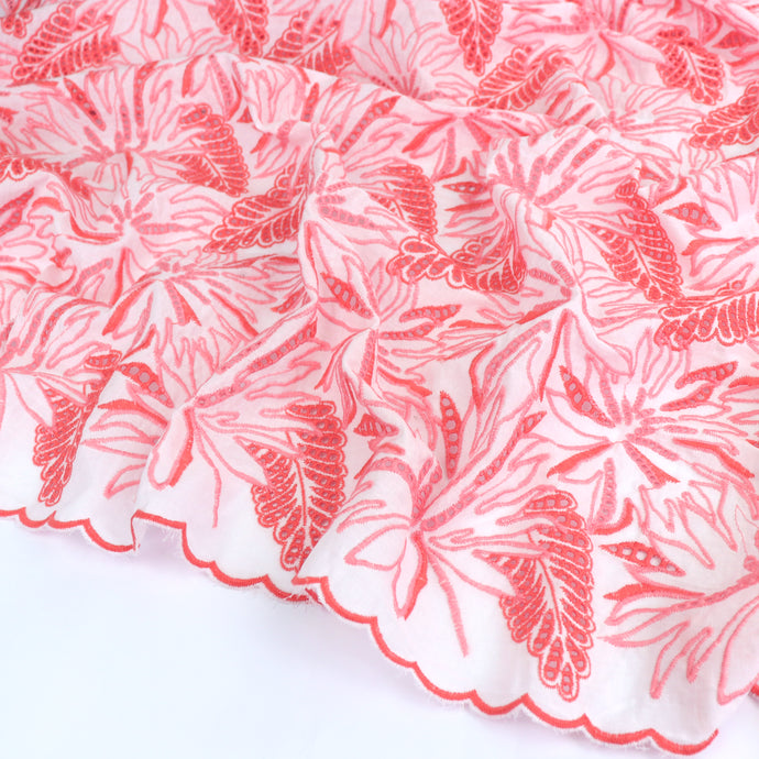 Broderie Anglaise With Embroidered Scallop Border - Kew Gardens - Pink