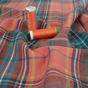 Deadstock Cotton Flannelette - Orange + Blue Check