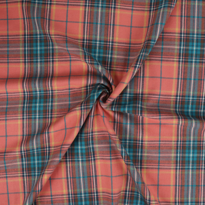 Deadstock Cotton Flannelette - Orange + Blue Check