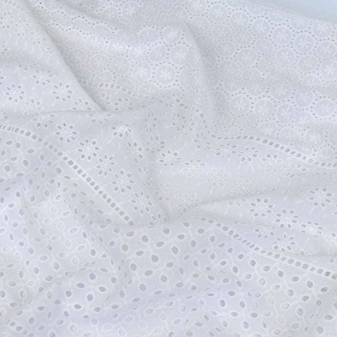 Cotton Voile - Embroidered Geometric Floral Stripe
