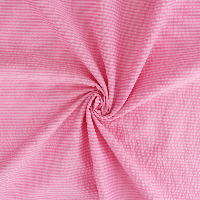 Cotton Seersucker - Candy Pink Stripe