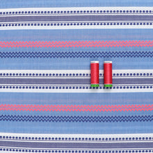 Cotton Blend Chambray - Embroidered Neon Geometric Stripe
