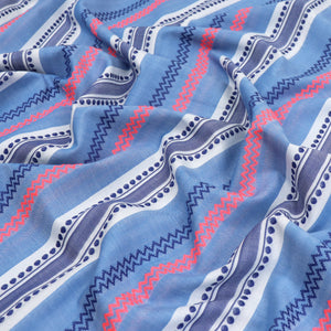 Cotton Blend Chambray - Embroidered Neon Geometric Stripe