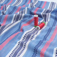 Cotton Blend Chambray - Embroidered Neon Geometric Stripe