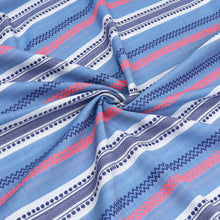 Cotton Blend Chambray - Embroidered Neon Geometric Stripe