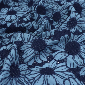Cotton Broderie Anglaise - Sunflowers - Blue
