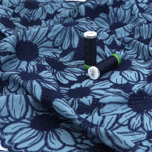 Cotton Broderie Anglaise - Sunflowers - Blue
