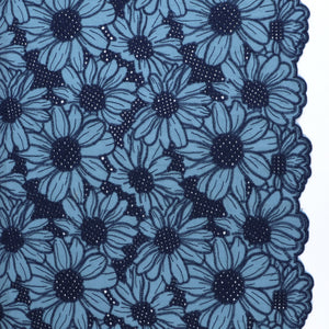 Cotton Broderie Anglaise - Sunflowers - Blue