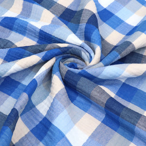 Cotton Double Gauze - Check - Blues - SALE