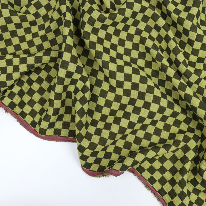 Cotton Double Gauze - Checkerboard - Avocado Green