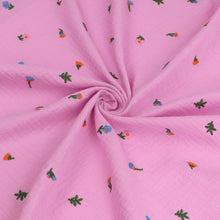 Cotton Double Gauze - Embroidered Rose Pink Posy