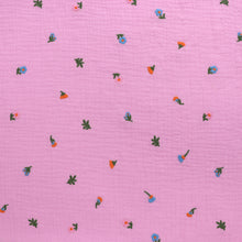 Cotton Double Gauze - Embroidered Rose Pink Posy