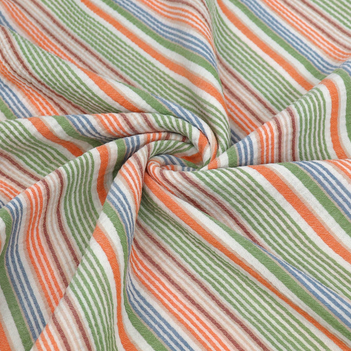 Cotton Double Gauze - Stripe - Orange, Green + Blue - SALE