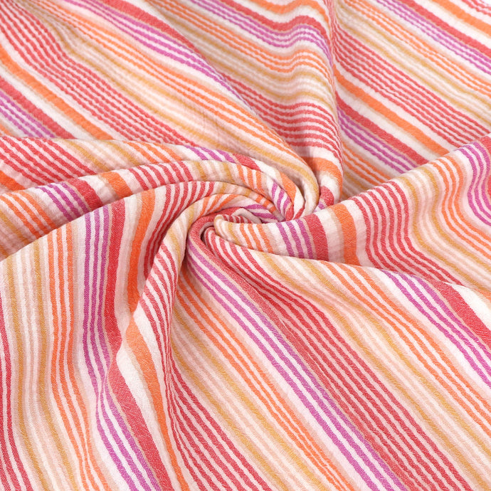 Cotton Double Gauze - Stripe - Purple, Orange + Yellow - SALE