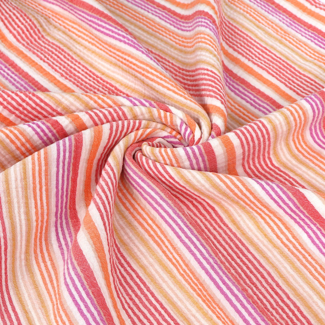 Cotton Double Gauze - Stripe - Purple, Orange + Yellow - END OF BOLT 135cm