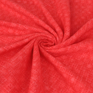 Cotton Double Gauze - Tie Dye Embroidered Floral - Coral Red