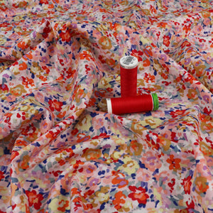 Cotton Lawn - Abstract Blooms - Pink + Red
