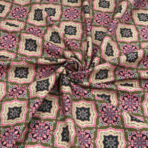 Cotton Lawn - Pink + Green Tiles