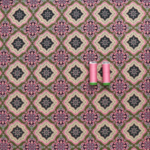 Cotton Lawn - Pink + Green Tiles