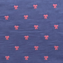 Cotton Needlecord - Embroidered Bows - Blue