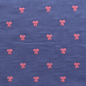 Cotton Needlecord - Embroidered Bows - Blue