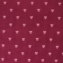 Cotton Needlecord - Embroidered Bows - Burgundy