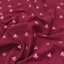 Cotton Needlecord - Embroidered Bows - Burgundy