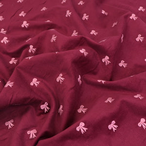 Cotton Needlecord - Embroidered Bows - Burgundy