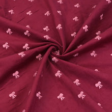 Cotton Needlecord - Embroidered Bows - Burgundy