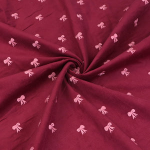 Cotton Needlecord - Embroidered Bows - Burgundy