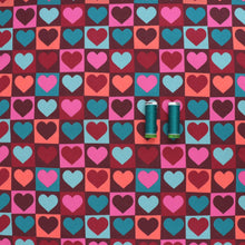 Cotton Poplin - Checkerboard Hearts - Burgundy Red