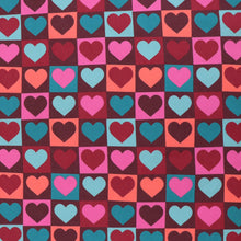 Cotton Poplin - Checkerboard Hearts - Burgundy Red