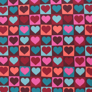 Cotton Poplin - Checkerboard Hearts - Burgundy Red