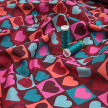 Cotton Poplin - Checkerboard Hearts - Burgundy Red