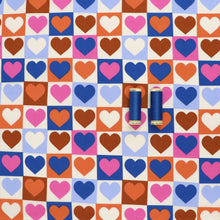 Cotton Poplin - Checkerboard Hearts - Off White