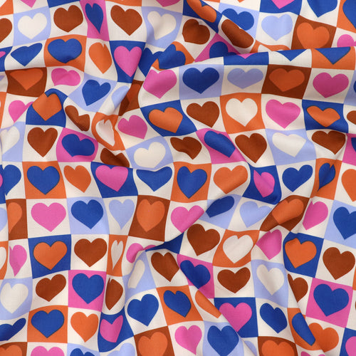 Cotton Poplin - Checkerboard Hearts - Off White